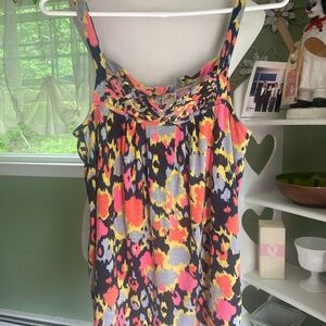 Vibrant Orange and Pink Ruched Camisole Blouse